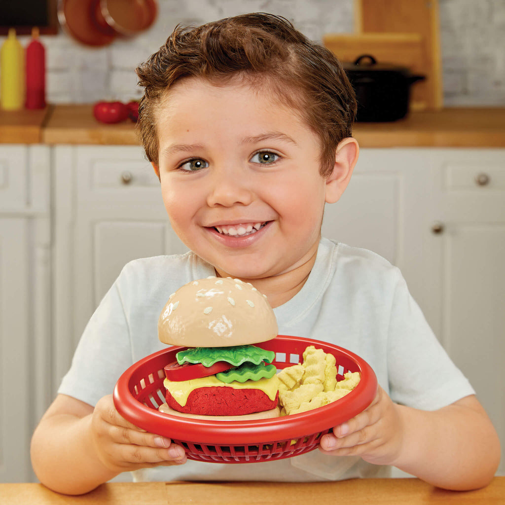 Creative Chefs™ Cheeseburger and Fries Kit - Pretend Cooking Kit with Reusable Burger and Fries Mix for Multi-Step Preparing and Plating