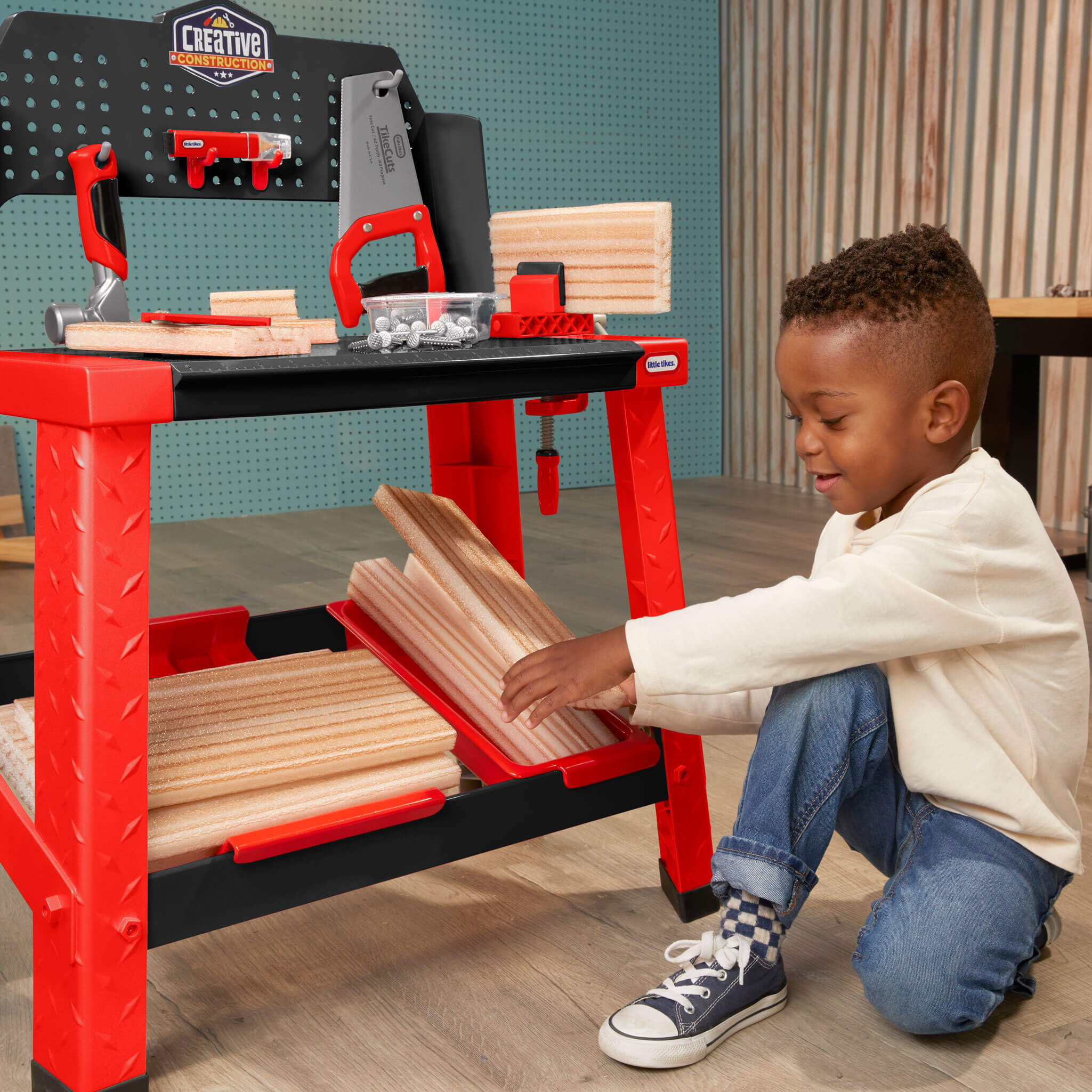 Creative Construction™ Workbench - Realistic Kids Workbench with Tools and Storage for Tool Recognition and Creative Building
