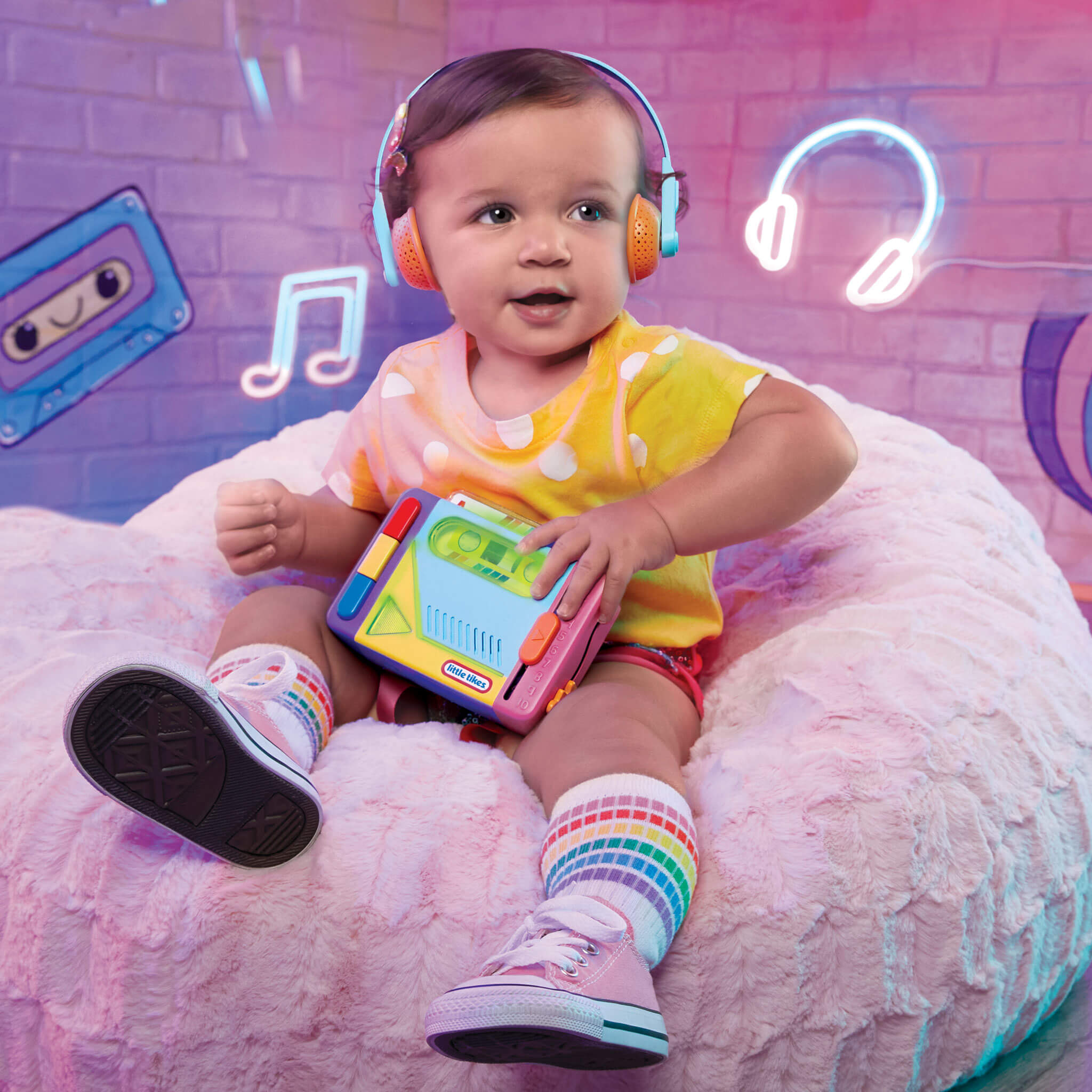 Old School™ Rainbow Remix Music Player - Cassette-Style Light-Up Music Toy for Interactive Lights, Music and Button Play