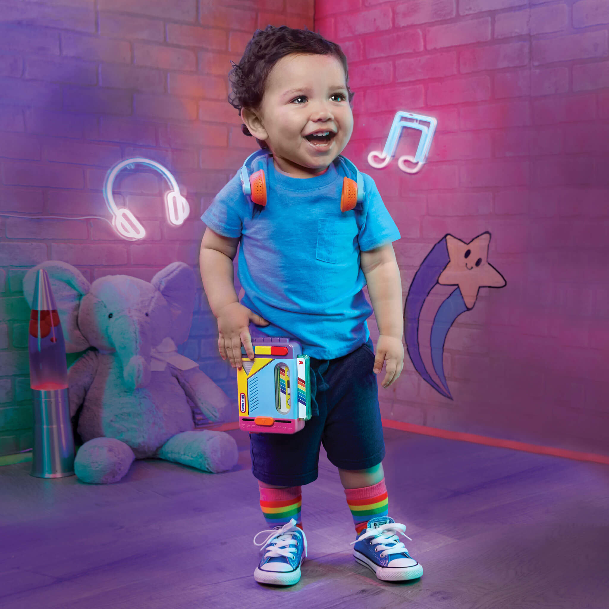 Old School™ Rainbow Remix Music Player - Cassette-Style Light-Up Music Toy for Interactive Lights, Music and Button Play